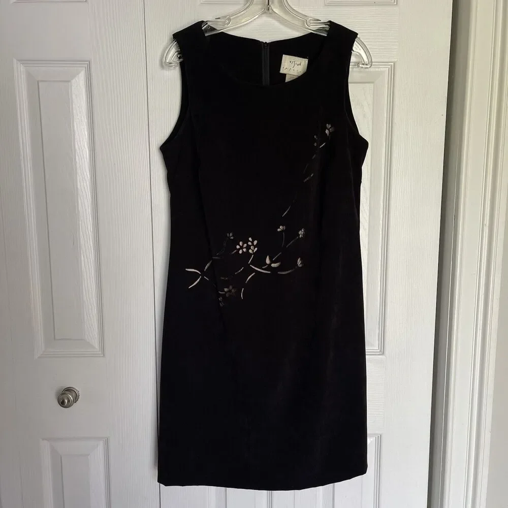 Vintage 90's Vision Apparel Black Dress Womens Size 8 Faux Suede Sleeveless - Picture 14 of 16